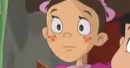 Phoebe-Popis, animated character voiced by Erin Fitzgerald, showcases a playful expression in a pink-striped dress.