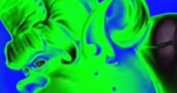 Green-toned character from "Disgrace Español Latino," exhibiting a playful and mischievous expression in a vibrant setting.
