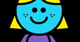 Cheerful blue character Kathy from ToddWorld, featuring blonde hair and a purple shirt, ready for fun adventures.