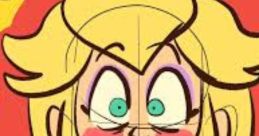 Surprised Princess Peach with blonde hair, wearing a "Brooklyn" t-shirt, showcasing her playful and quirky side.