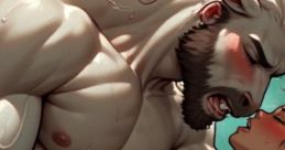 Intense romantic transformation scene featuring a muscular creature and a woman, evoking themes of passion and allure.