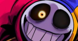 Prototype Poppy Playtime character grinning menacingly, featuring a colorful jester outfit and a spooky demeanor.