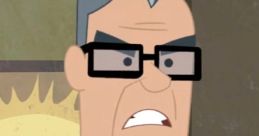 Angry school principal from DC Superhero Girls (2019) wearing glasses and a white shirt, with pens in his pocket.