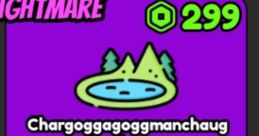 Colorful graphic featuring the unique term "Chargoggagoggmanchauggagoggchaubunagungamaugg" and a serene landscape icon in GLITCHES V9OT.