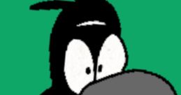 Irritated cartoon crow, Coeber, with large beak and expressive eyes against a green background, showcasing animated humor.
