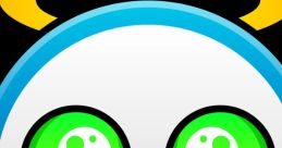 Cheerful cartoon face with bright green eyes and a playful halo, perfect for a "Punch in a blender!" theme.