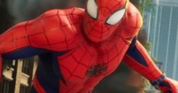 Spider-Man poised for action in Marvel's Midnight Suns, showcasing his iconic red and blue suit amidst urban chaos.
