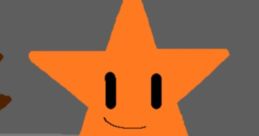 Cheerful star character in orange attire, showcasing a playful design and engaging expression in a fun, colorful setting.
