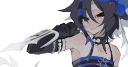 Scenecore character with blue hair and stylish attire, showcasing a playful pose, perfect for Two Time vore enthusiasts.