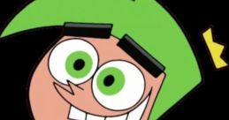 Cosmo from The Fairly OddParents, grinning widely in a black suit, showcasing his iconic green hair and playful demeanor.