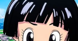 Pan from Dragon Ball Super with short black hair, wearing a GTH shirt, surprised expression, dynamic background.