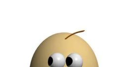 Cartoon character with a round head, large eyes, and a big red mouth, featuring a playful and cheerful expression.