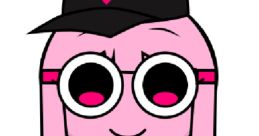 Karla Sprunki character with pink hair, large glasses, and a cap featuring a heart logo, embodying playful aesthetics.