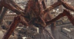 Titanus Scylla towers over a cityscape, causing chaos and destruction with its massive limbs and towering presence.