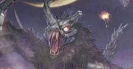 Titanus Camazotz, a colossal creature roaring atop a mountain, surrounded by flying monsters and a mystical moon.