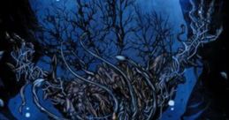 Titanus Amhuluk emerges from a dark underwater realm, characterized by twisting branches and glowing eyes, evoking awe and fear.