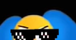 Cool yellow character with blue hair and sunglasses, embodying the playful spirit of No Dummah Emojicats.