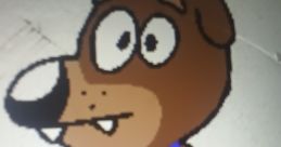 Cartoon character September the dog from the Mario and Luigi show, featuring a playful brown dog with a blue collar.