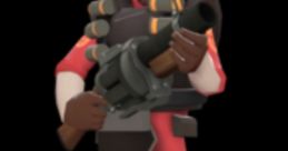Character wielding a powerful weapon, showcasing strength and confidence in a vibrant red and black outfit.