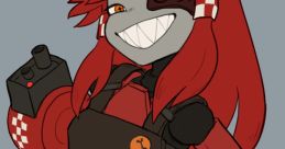 Stylized character from "The Hell 3," showcasing a bold design with red hair, robotic features, and a playful expression.