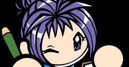 Ayako Katagiri Bomber character from Super Bomberman R, dressed in blue with a yellow bow, holding a pencil and notepad.