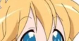 Patricia Martin from Lucky Star with bright blue eyes and playful expression, wearing a red school uniform.