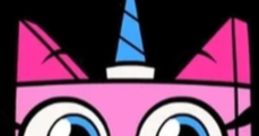 Colorful Unikitty character with a unicorn horn and big blue eyes, exuding joy and positivity in a playful design.