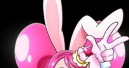 Cure Whip (Pretty Cure) V2 joyfully poses with pink hair and bunny ears, showcasing her cheerful and vibrant character design.