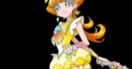 Cure Papaya from Pretty Cure, featuring vibrant yellow outfit and playful accessories, embodies joy and friendship.