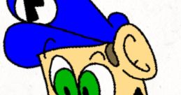 Cartoon character resembling a blue-capped plumber with green eyes, from the TutelbuS igiuL series. Fun and colorful design!