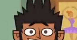 Mike from Total Drama: Revenge of the Island smiles cheerfully in a colorful room adorned with awards and decorations.