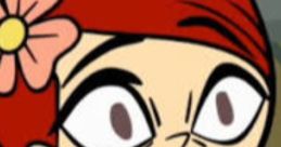 Zoey from Total Drama: Revenge of the Island with red hair, a flower accessory, and a surprised expression.