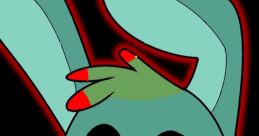 Evil Nox character with red glowing eyes, mischievous grin, and vivid design against a dark background.