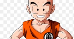 Krillin in his orange training gi, confidently smiling with arms crossed, showcasing his martial arts spirit and friendship.