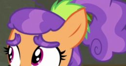 Plaid Stripes, a playful pony character, showcases a vibrant style with purple curls and a heart-shaped design on her flank.