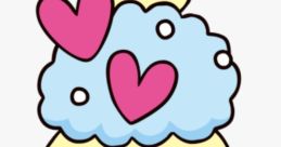 Cute Moriritchi character from Tamagotchi with blue frosted hair, hearts, and a joyful expression, perfect for fans.
