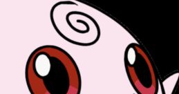 Close-up of Igglybuff, a pink Pokémon with spiral markings, featuring big red eyes and a cheerful expression. Perfect for fans!