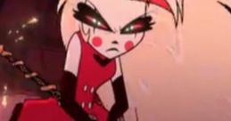Charlie Morningstar in her full demonic form from Hazbin Hotel, showcasing powerful effects and intense expression.
