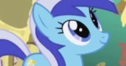 Minuette, the cheerful blue pony from My Little Pony, showcases her distinctive hourglass cutie mark in a vibrant setting.