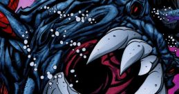 Fierce Genitor Fish, or Murderfish, with sharp teeth, lurking in dark underwater surroundings filled with bubbles and debris.