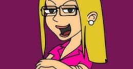 Cartoon character with blonde hair and glasses, wearing a pink top and blue jeans, striking a confident pose.