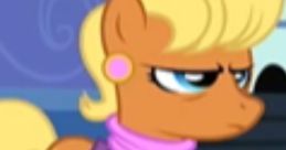 Stylish Mrs. Harshwhinny in a purple suit and pink scarf, exuding authority in the My Little Pony universe.