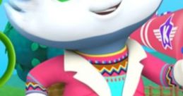 Colorful cartoon kitty cat in stylish outfit and pink boots, showcasing a fun and playful demeanor for kids' entertainment.