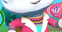 Colorful animated character Kat the Rescue Cat, dressed in a stylish outfit, posing confidently in vibrant pink boots.