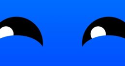 Bright blue character with a huge smile, featuring rounded eyes and a cheerful expression, evoking a sense of joy.