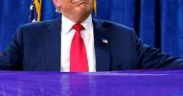 Donald Trump holds a rainbow flag with "LGBT's" written, emphasizing diversity and inclusion in a political setting.