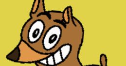 Trevor the ferret from Mario and Luigi show, cheerful character with big eyes and a wide grin on a bright yellow background.