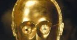 Close-up of C-3PO, the iconic gold protocol droid from Star Wars, showcasing its distinct features and metallic finish.