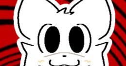 Stylized character with large eyes and fire-themed shirt, set against a bold red spiral background, capturing obsolete gaming vibe.
