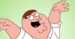 Peter Griffin strikes a cheerful pose, reminiscent of a character from the Mario and Luigi Show, against a green background.